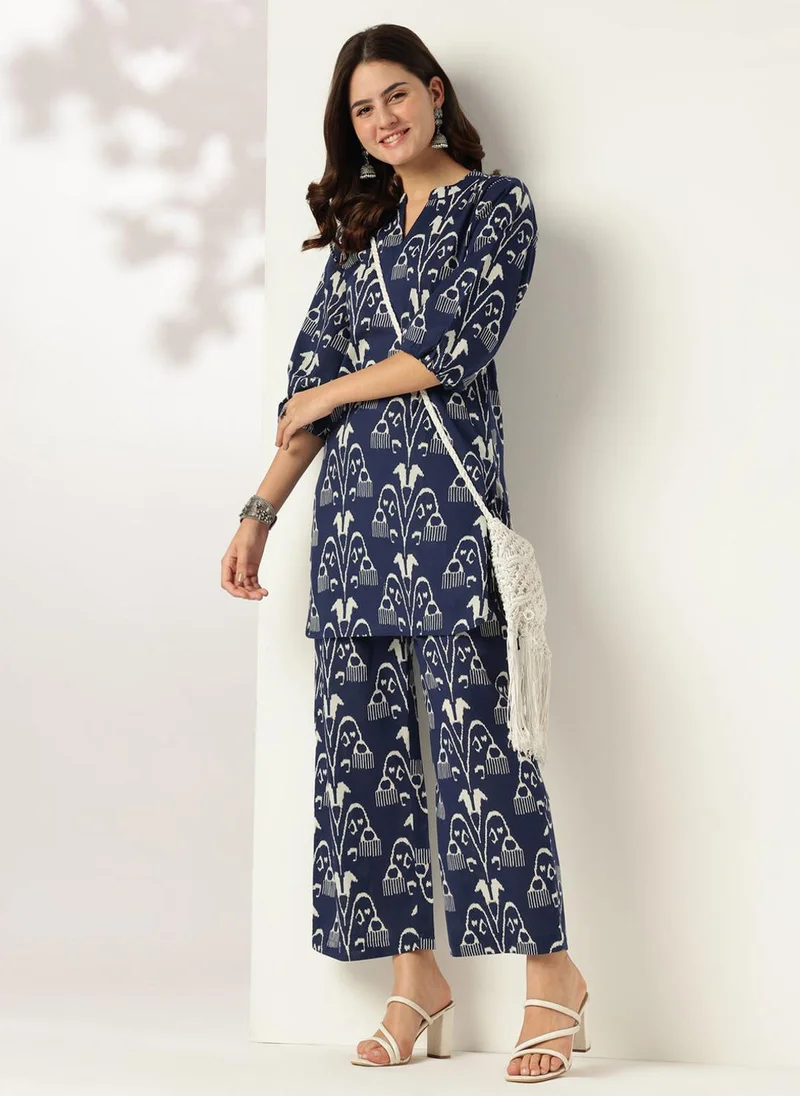 ZERESOUQ Navy Blue Cotton Ikkat Co-Ord Set
